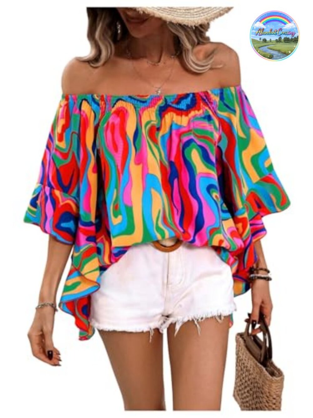 Off Shoulder Ruffle Sleeve Boho Blouse Peasant Top Women